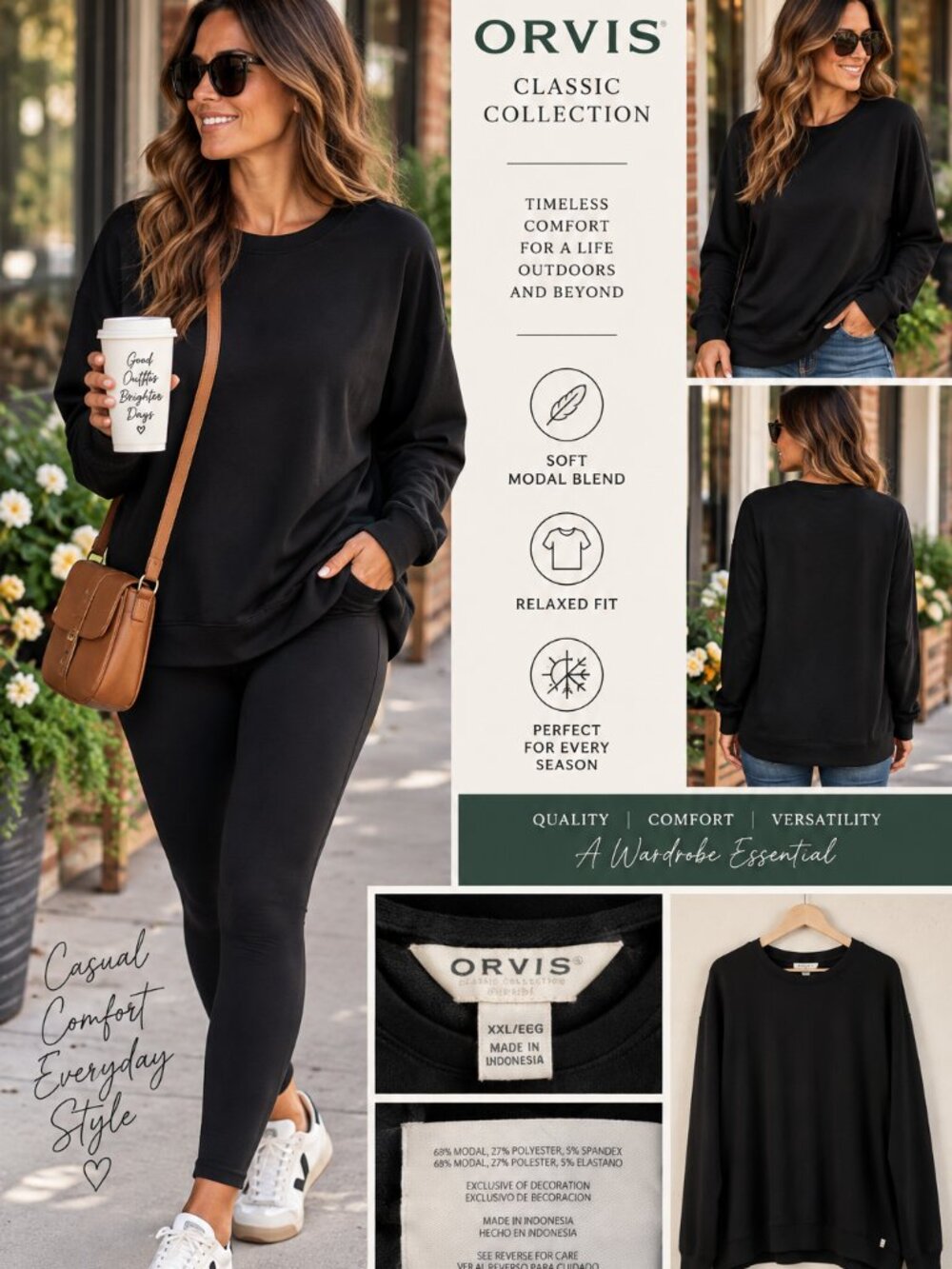 Orvis Classic Collection XXL Black Modal Blend Soft Stretch Pullover Sweatshirt